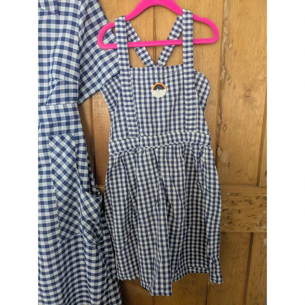 Vintage Handmade Mommy and Me Gingham Dress Set Navy Blue Cottagecore Matching